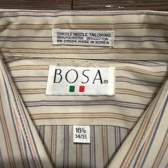 BOSA Striped Dress Shirt Beige Multicolor Long Sleeve Mens 16.5 34/35 - Picture 2 of 5